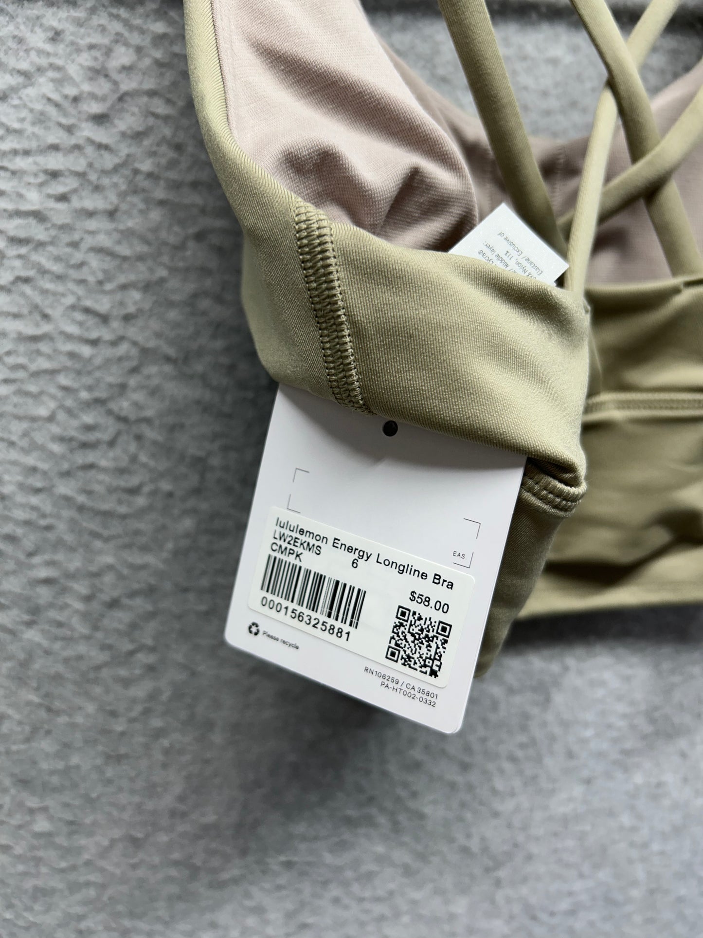 Lululemon Energy Bra Longline Size 6 Compass Khaki (Square Dot)