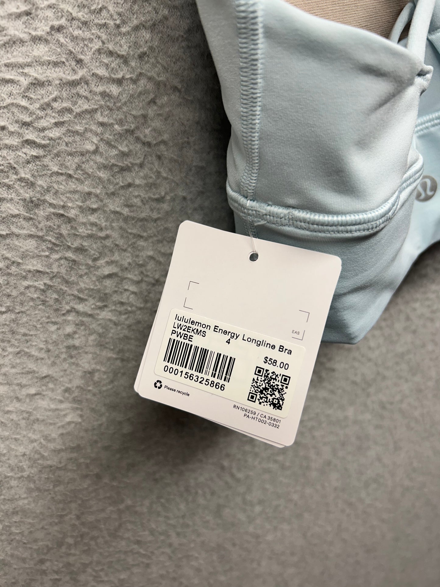 Lululemon Energy Longline Bra Size 4 Powder Blue (Square Dot)