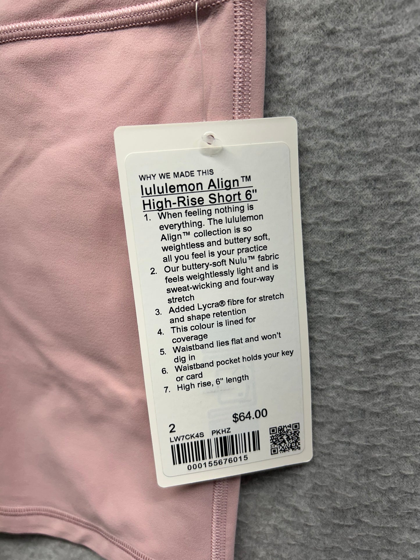 Lululemon Align High-Rise Short 6" Size 2 Pink Haze