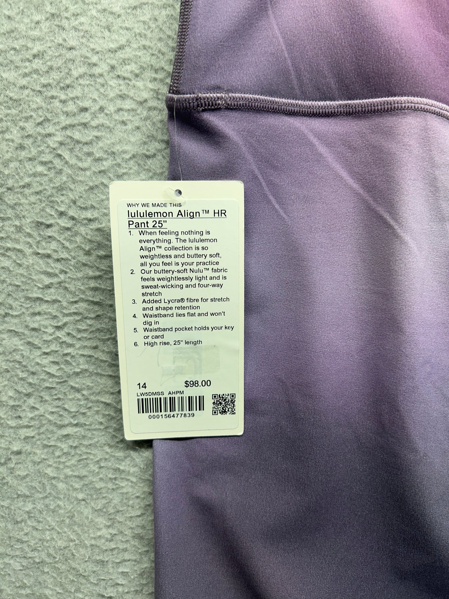 Lululemon Align High-Rise Pant 25" Size 14 Aurora Haze Purple Multi