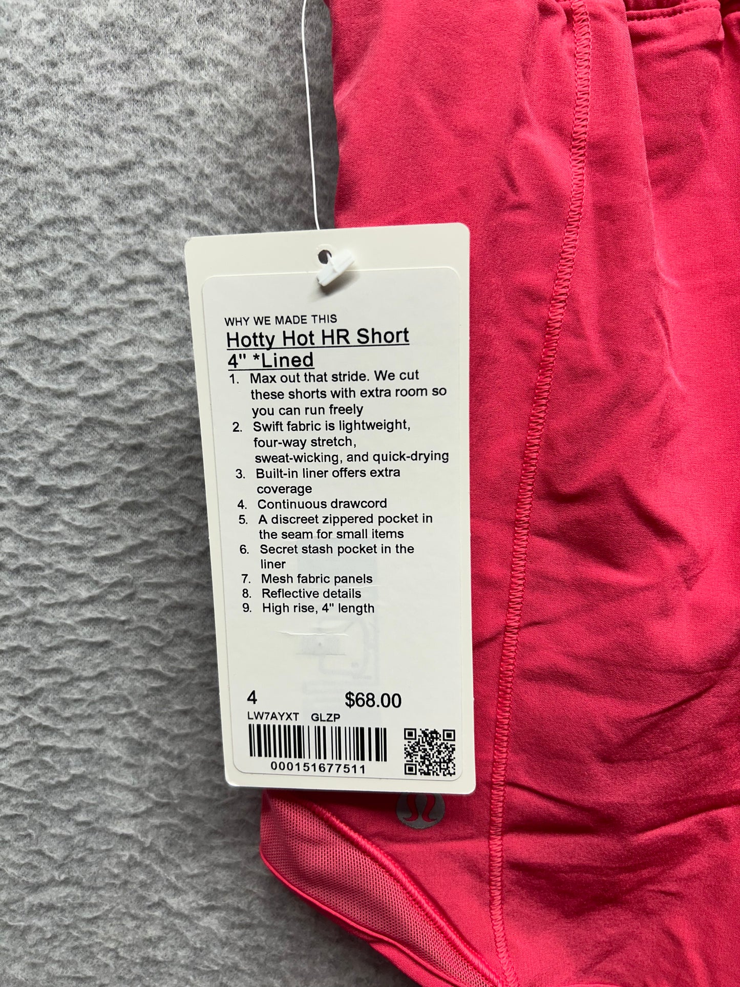 Lululemon Hotty Hot High-Rise Lined Short 4" Size 4 Glaze Pink