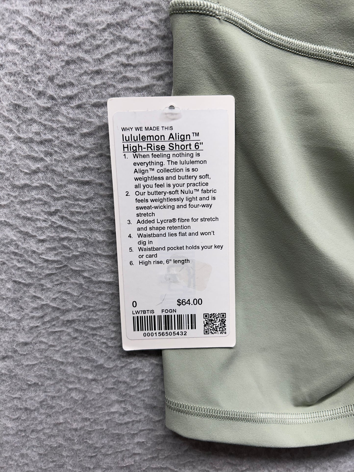 Lululemon Align High-Rise Short 6" Size 0 Fog Green