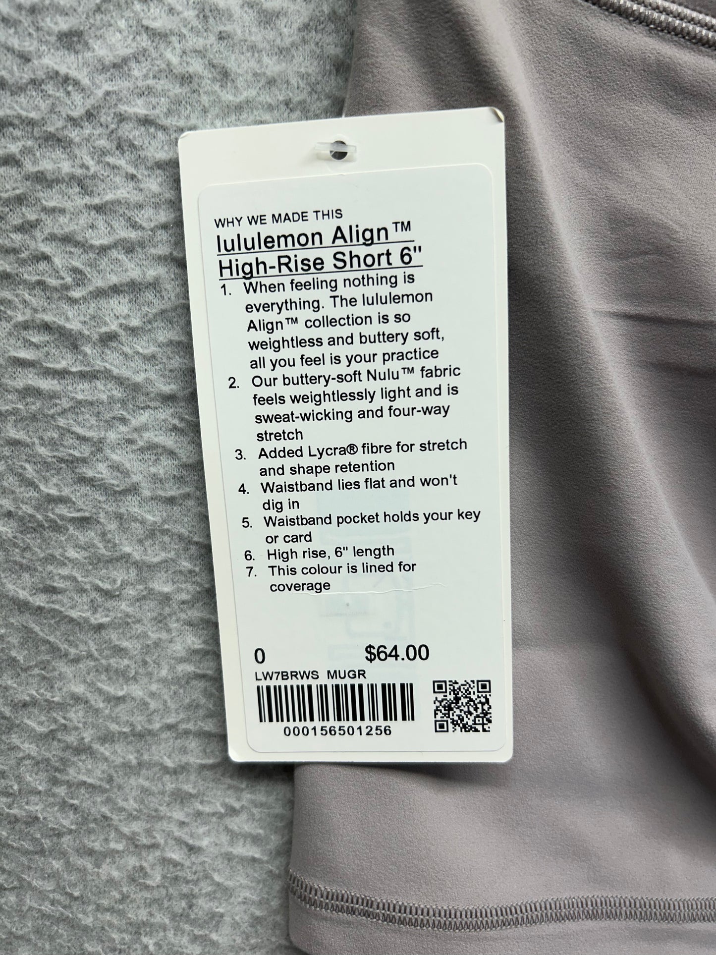 Lululemon Align High-Rise Short 6" Size 0 Mauve Grey