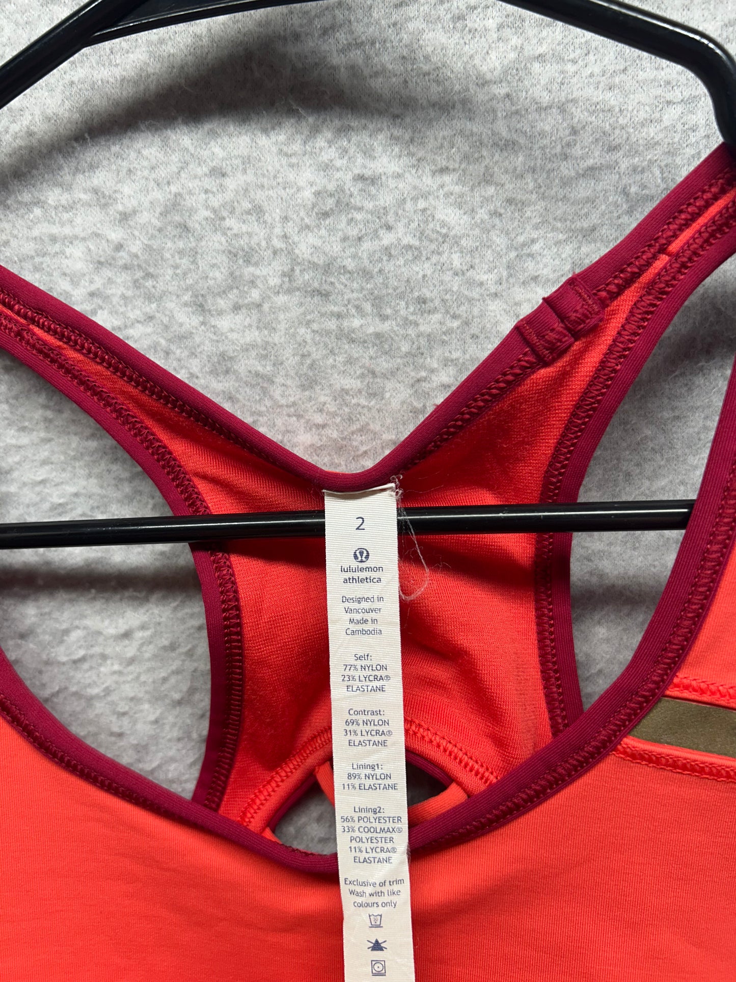 Lululemon Sweaty Or Not Bra II Size 2 Red Orange