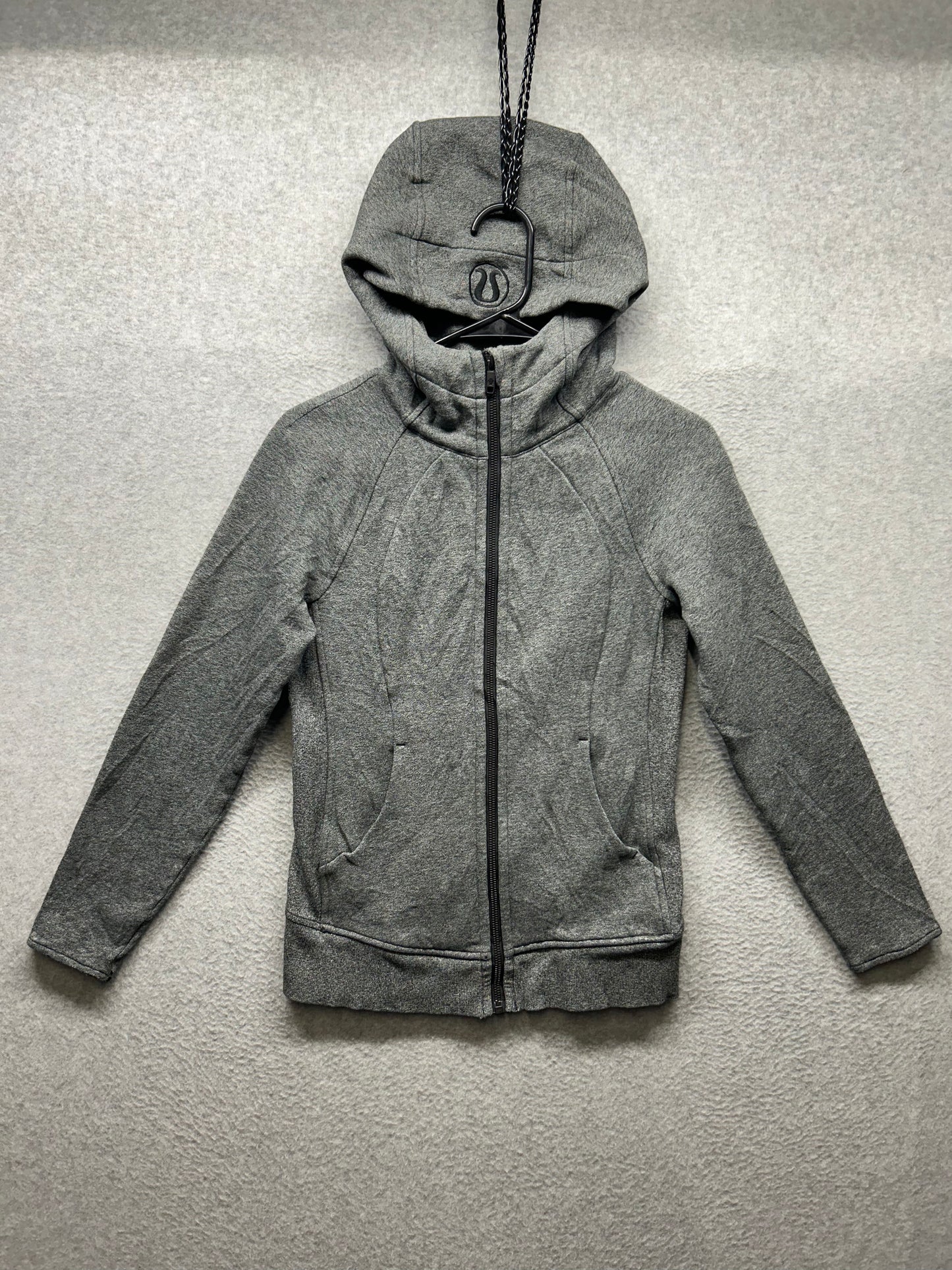 Lululemon Scuba Hoodie Light Cotton Fleece Full Zip Size 4 Heathered Speckled Black