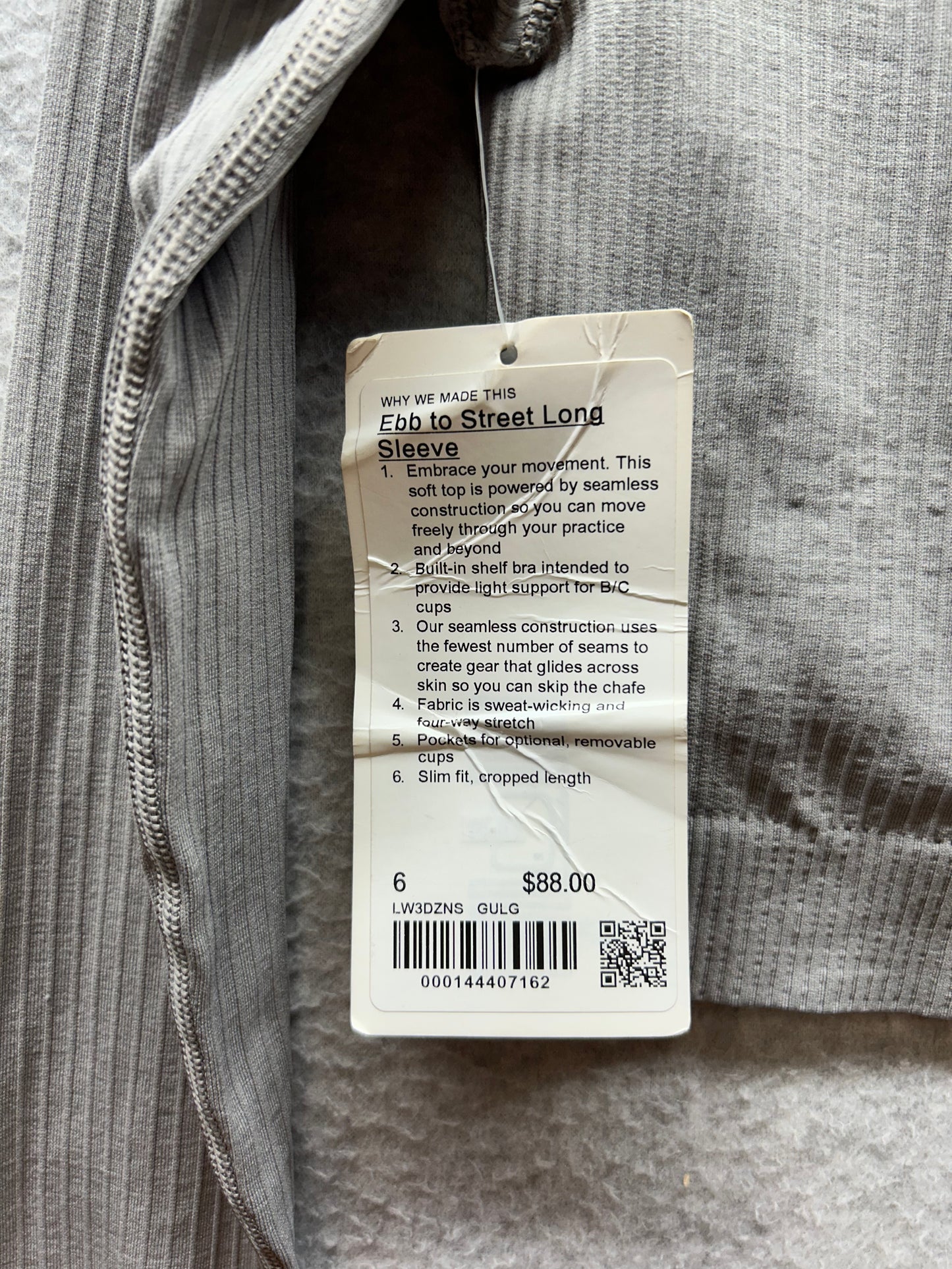 Lululemon Ebb to Street Long Sleeve Shirt Size 6 Gull Grey