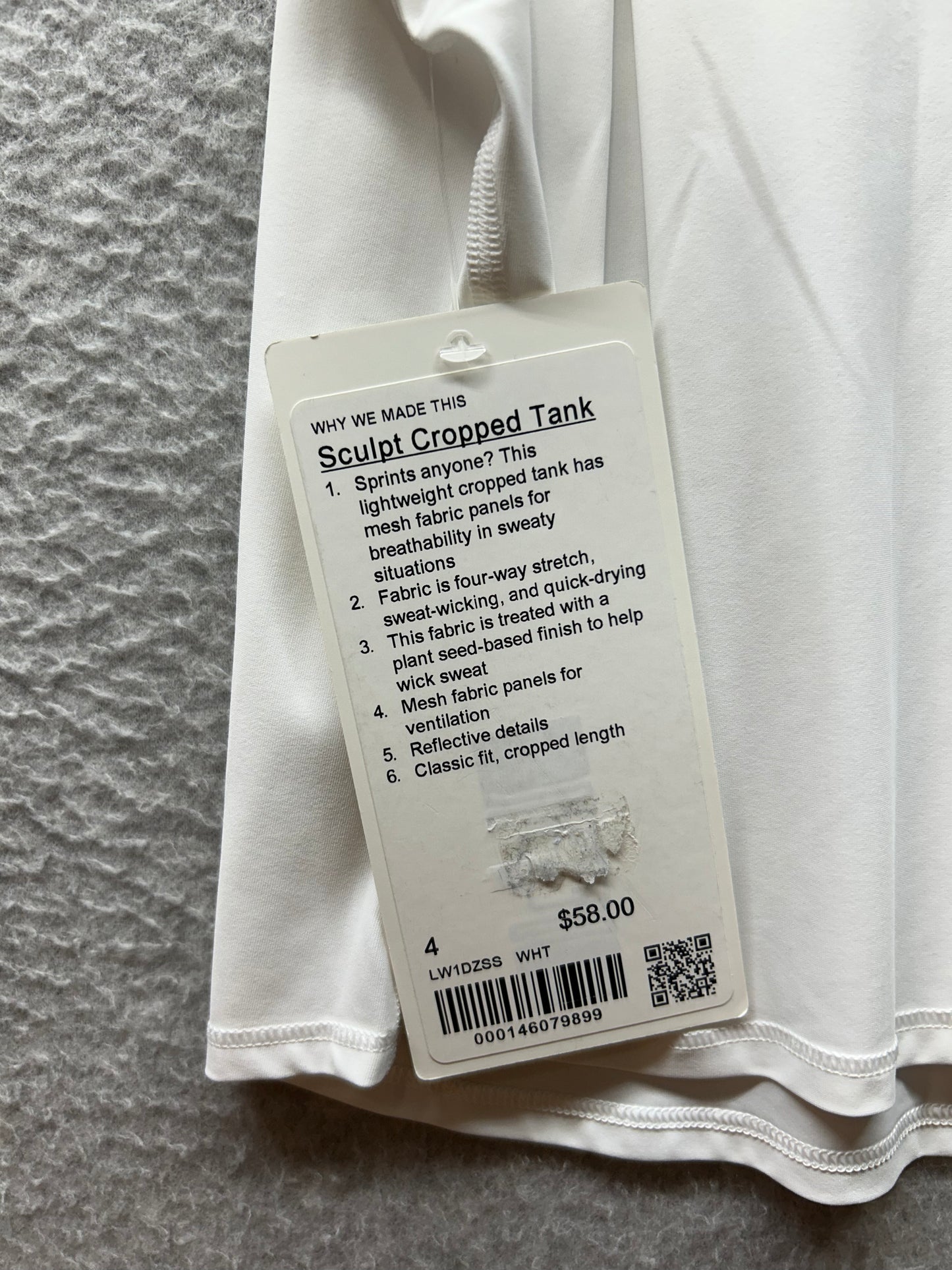 Lululemon Sculpt Cropped Tank Top Size 4 White