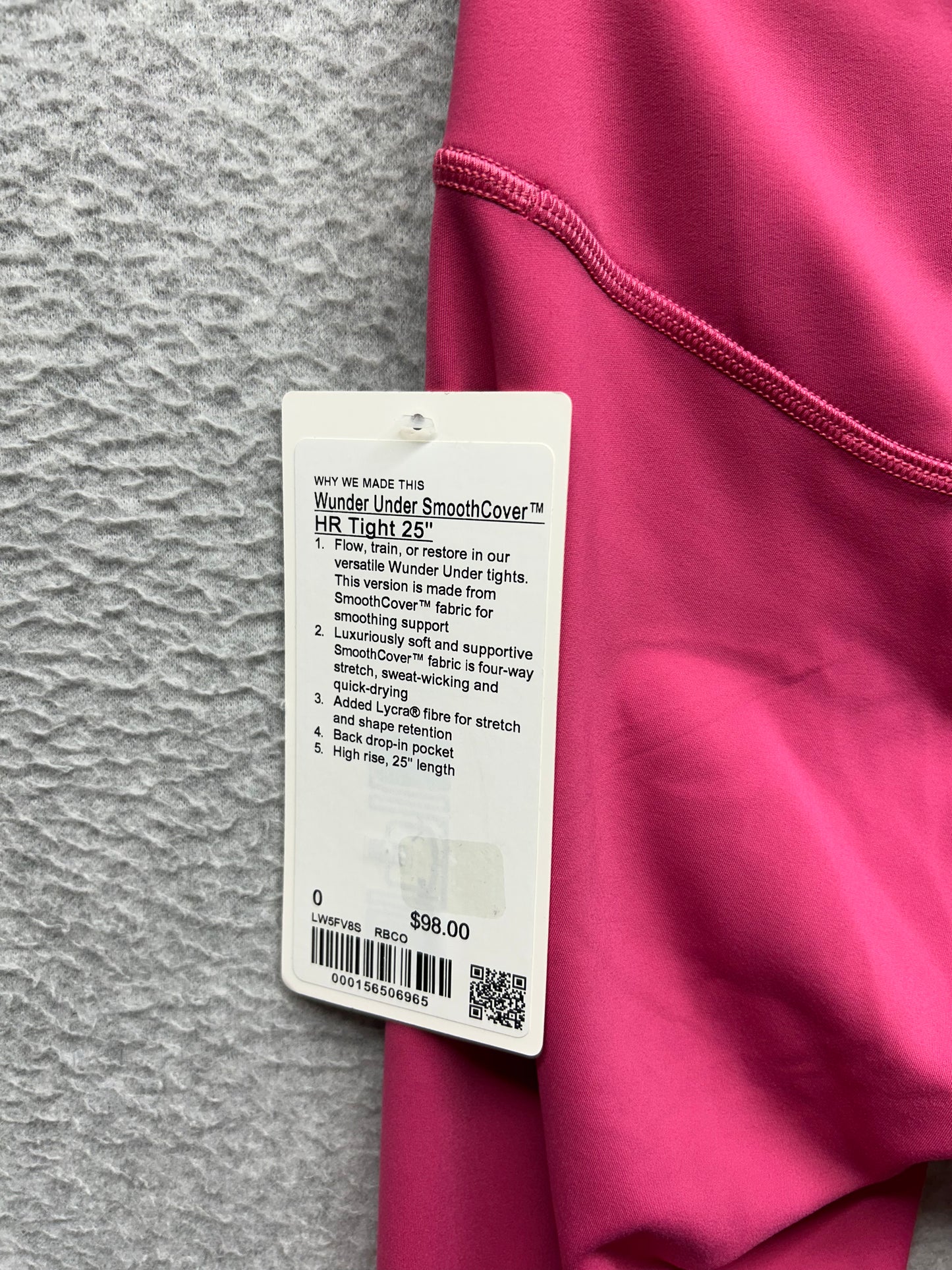 Lululemon Wunder Under SmoothCover High-Rise Tight 25" Size 0 Raspberry Coulis