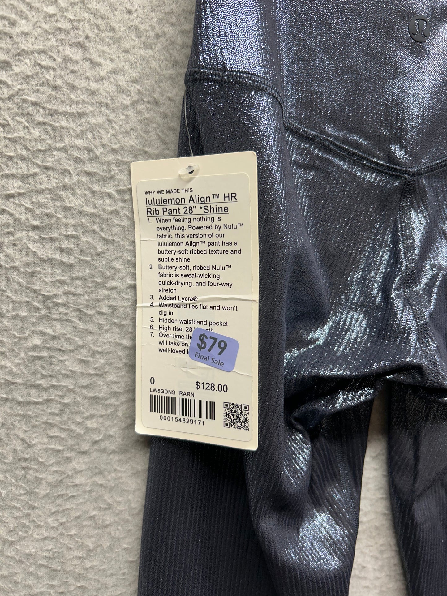 Lululemon Align High-Rise Ribbed Pant 28" Size 0 Shine Radiate Foil Print Black Night