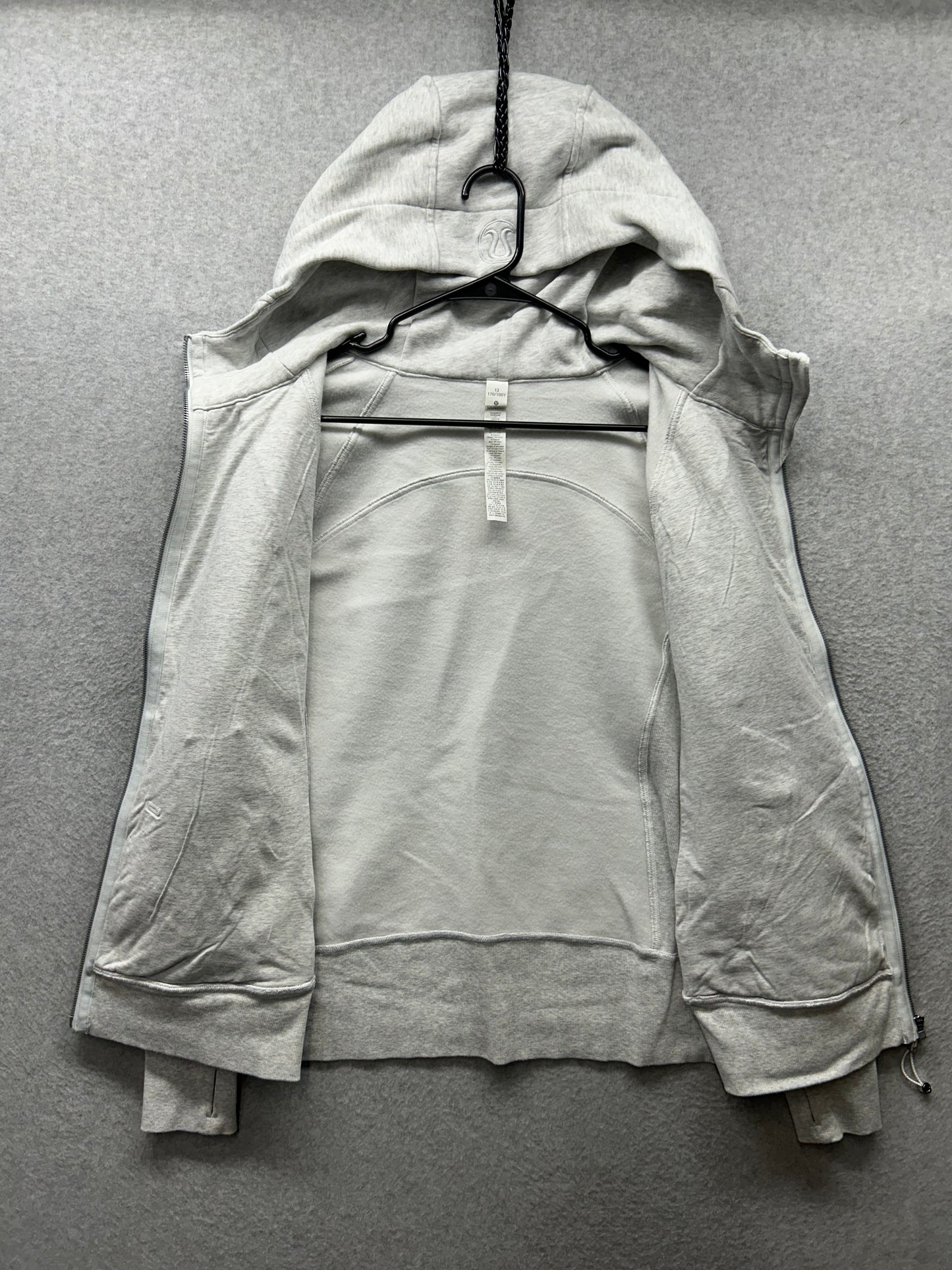 Lululemon Scuba Hoodie Full Zip Light Cotton Fleece Size 12 Heathered Core Ultra Light Gray