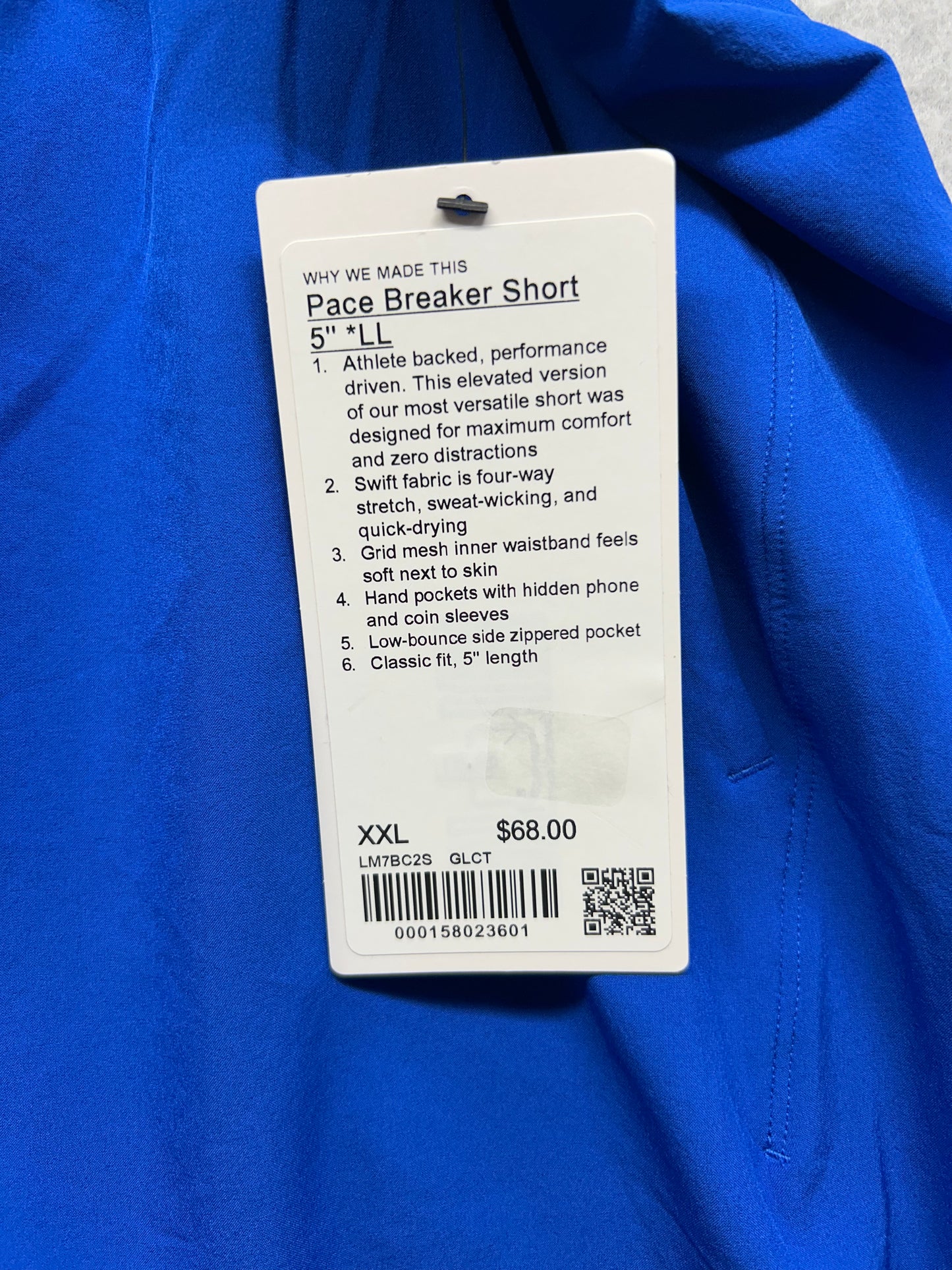 Lululemon Pace Breaker Linerless Short 5" Mens Size 2XL Galactic Cobalt