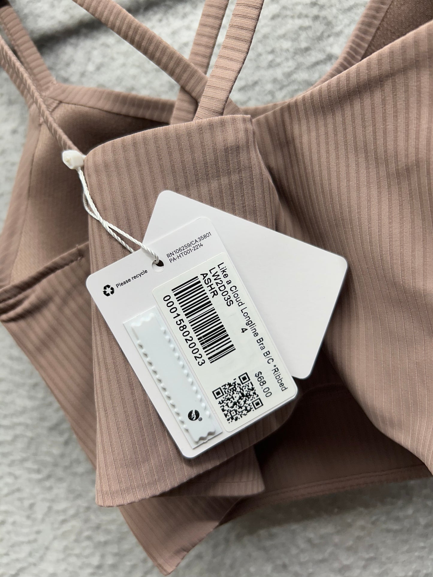 Lululemon Like a Cloud Ribbed Longline Bra Size 4 Ashen Rose