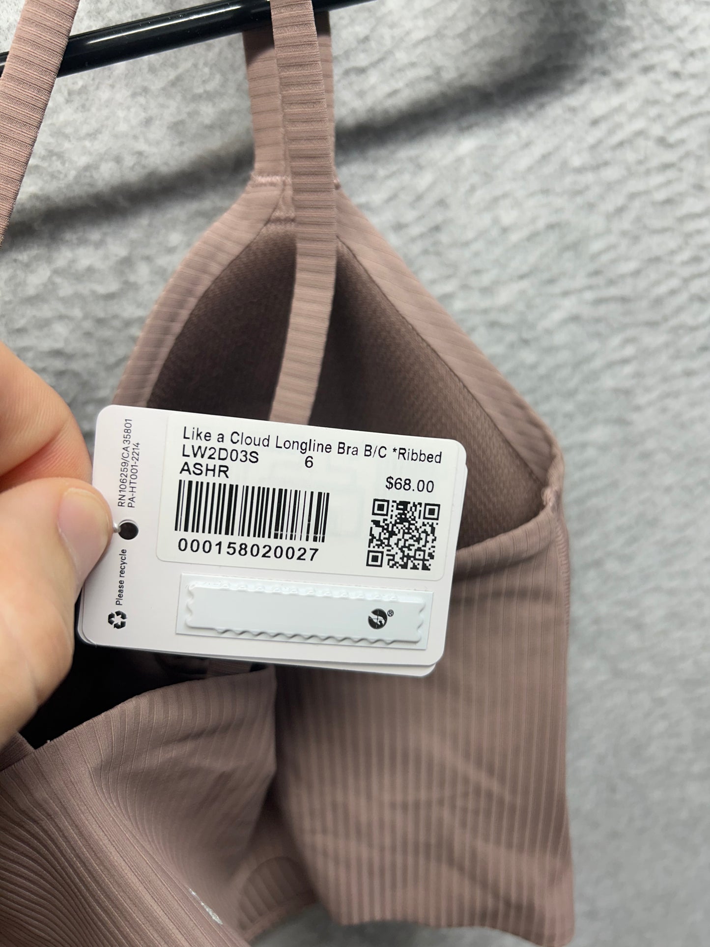 Lululemon Like a Cloud Ribbed Bra Size 6 Ashen Rose