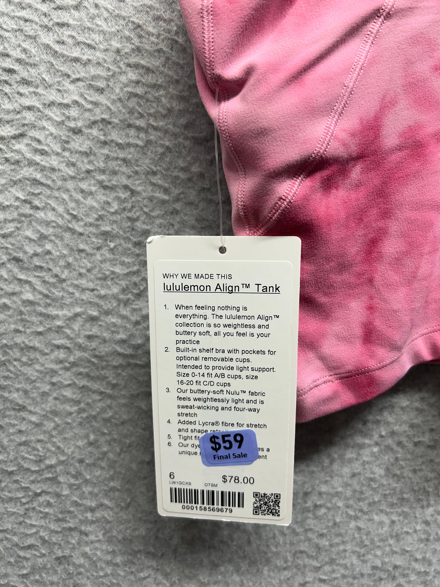 Lululemon Align Tank Top Size 6 Smoothie Wash Strawberry Multi