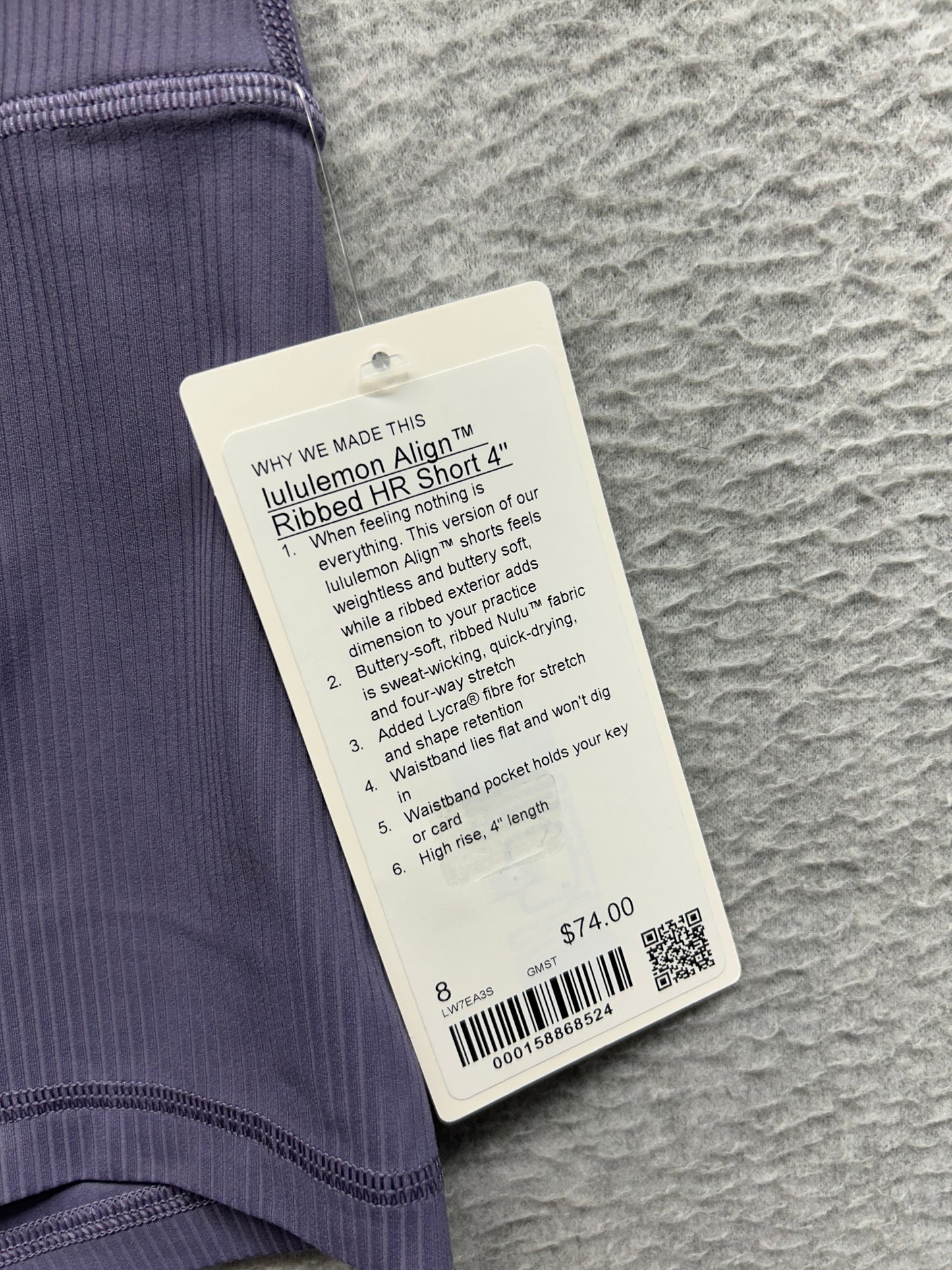 Lululemon Align High-Rise Ribbed Short 4" Size 8 Grape Mist