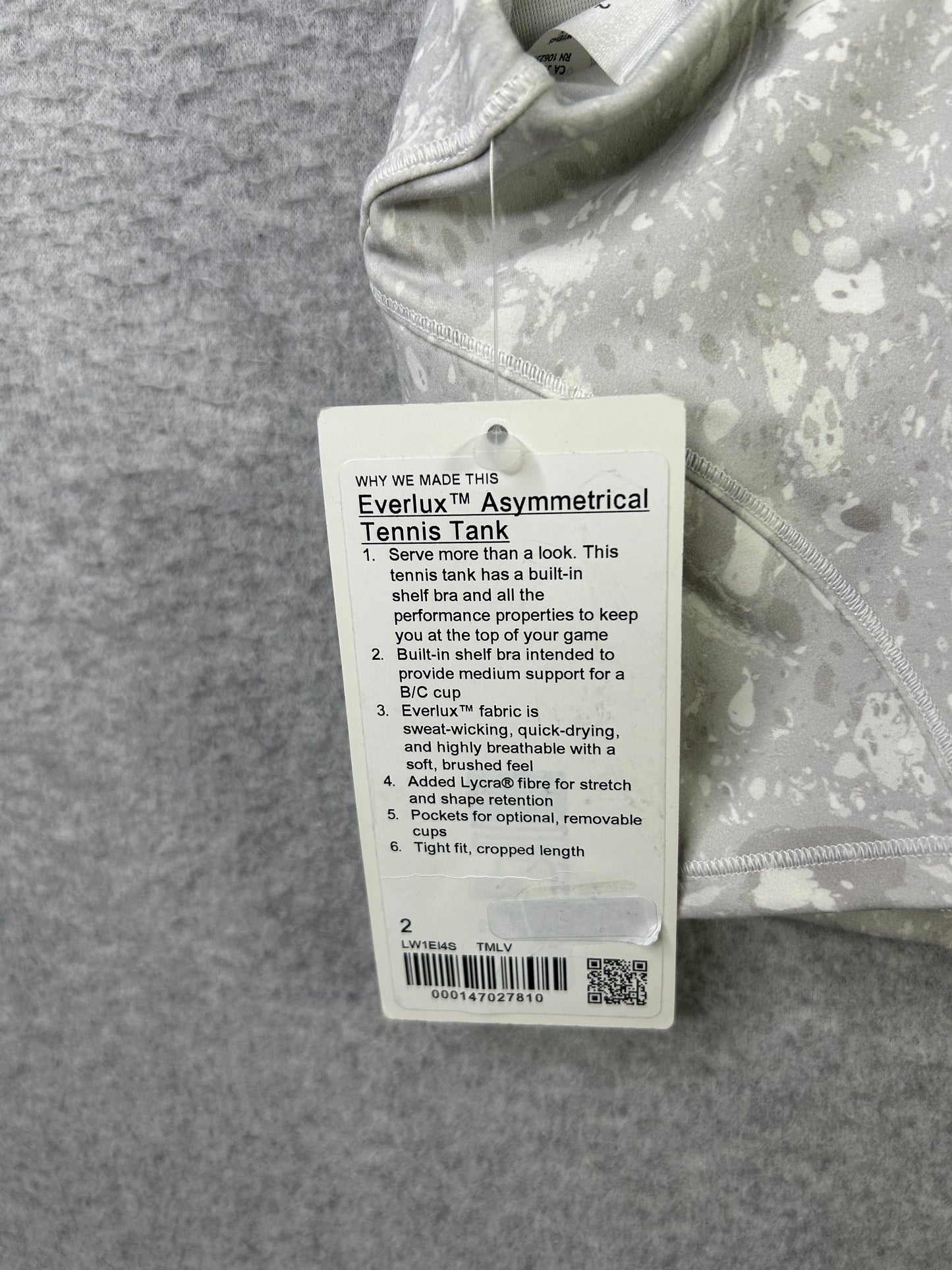 Lululemon Everlux Asymmetrical Tennis Tank Top Size 2 Terrazzo Marble Silver Ice Multi