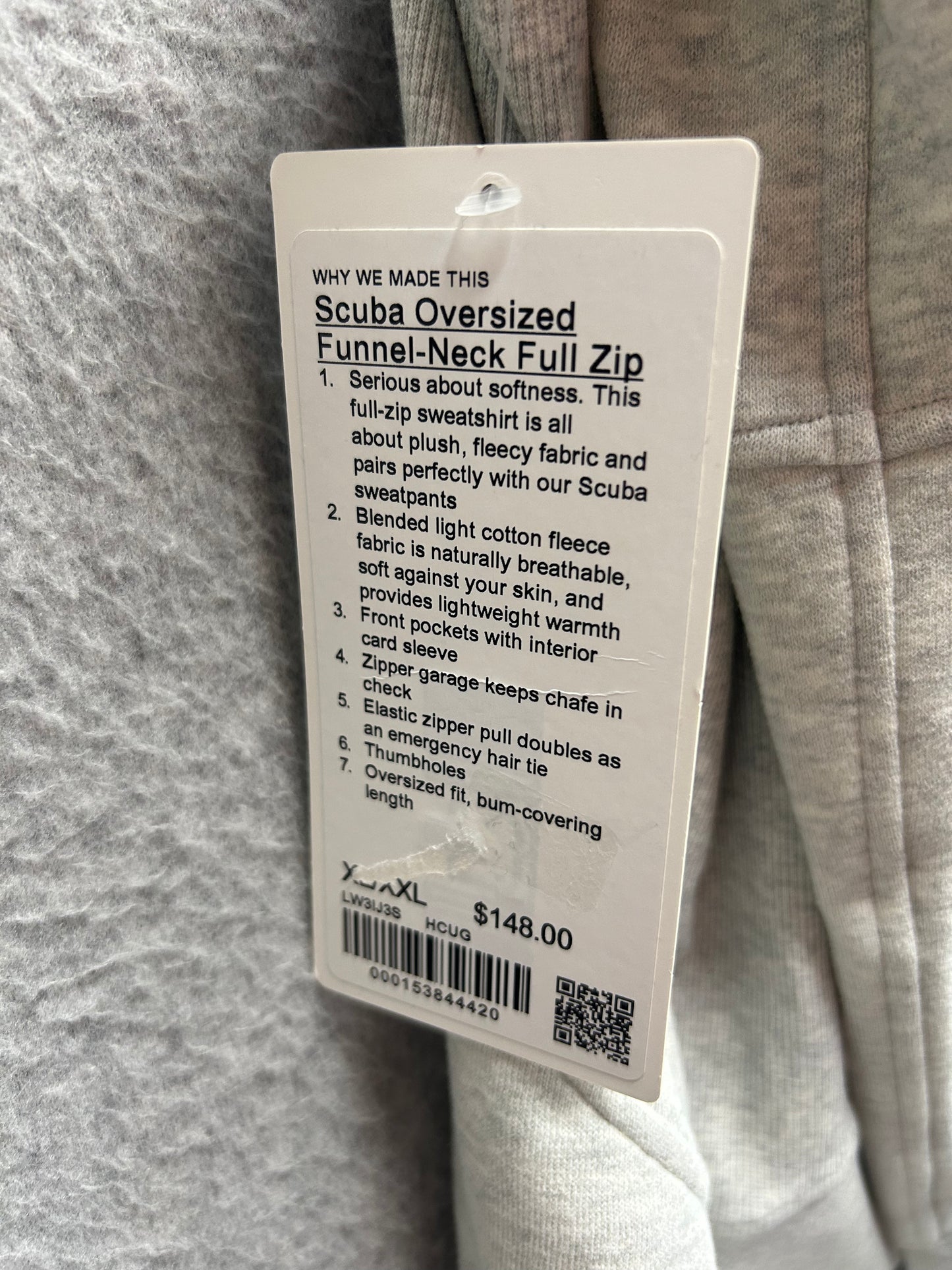 Lululemon Scuba Oversized Funnel-Neck Full Zip Size XL/XXL Heathered Core Ultra Light Grey