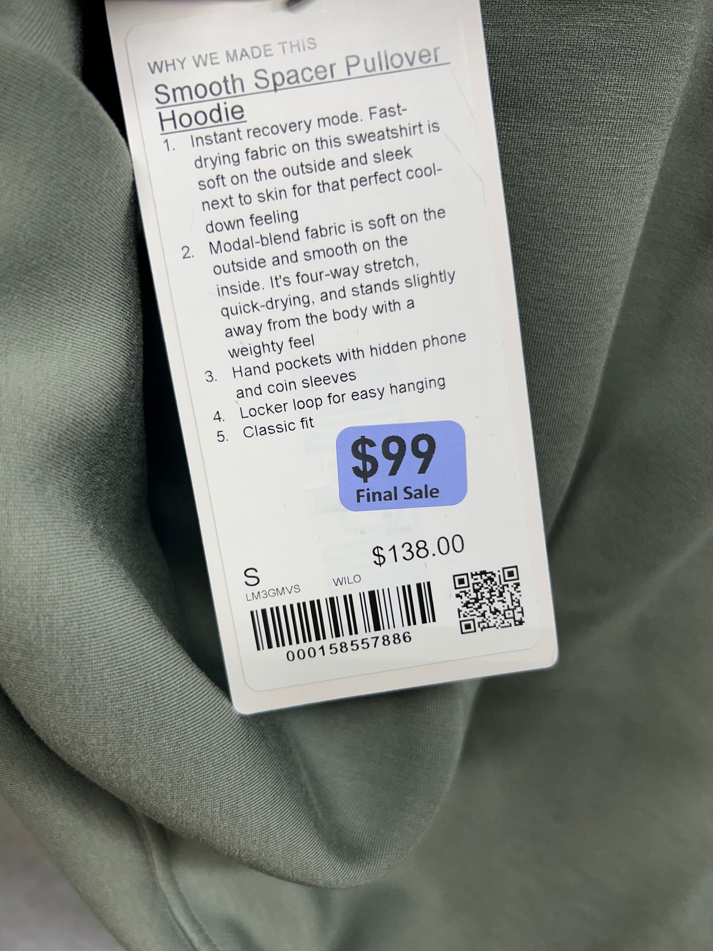Smooth Spacer Classic-Fit Pullover Hoodie Size Small Willow Spruce