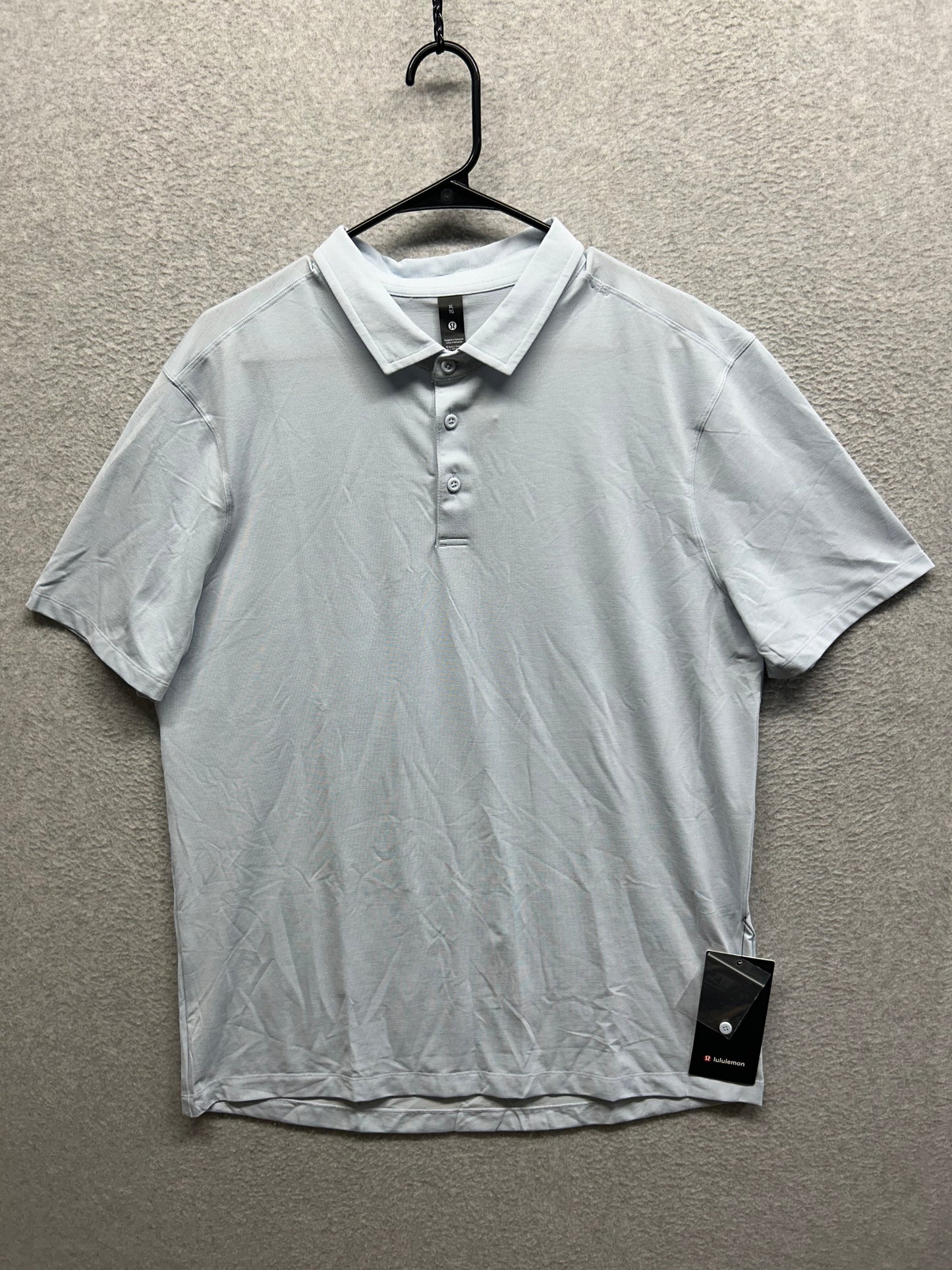 Lululemon Evolution Short Sleeve Polo Shirt Size XL Heathered Starch Blue
