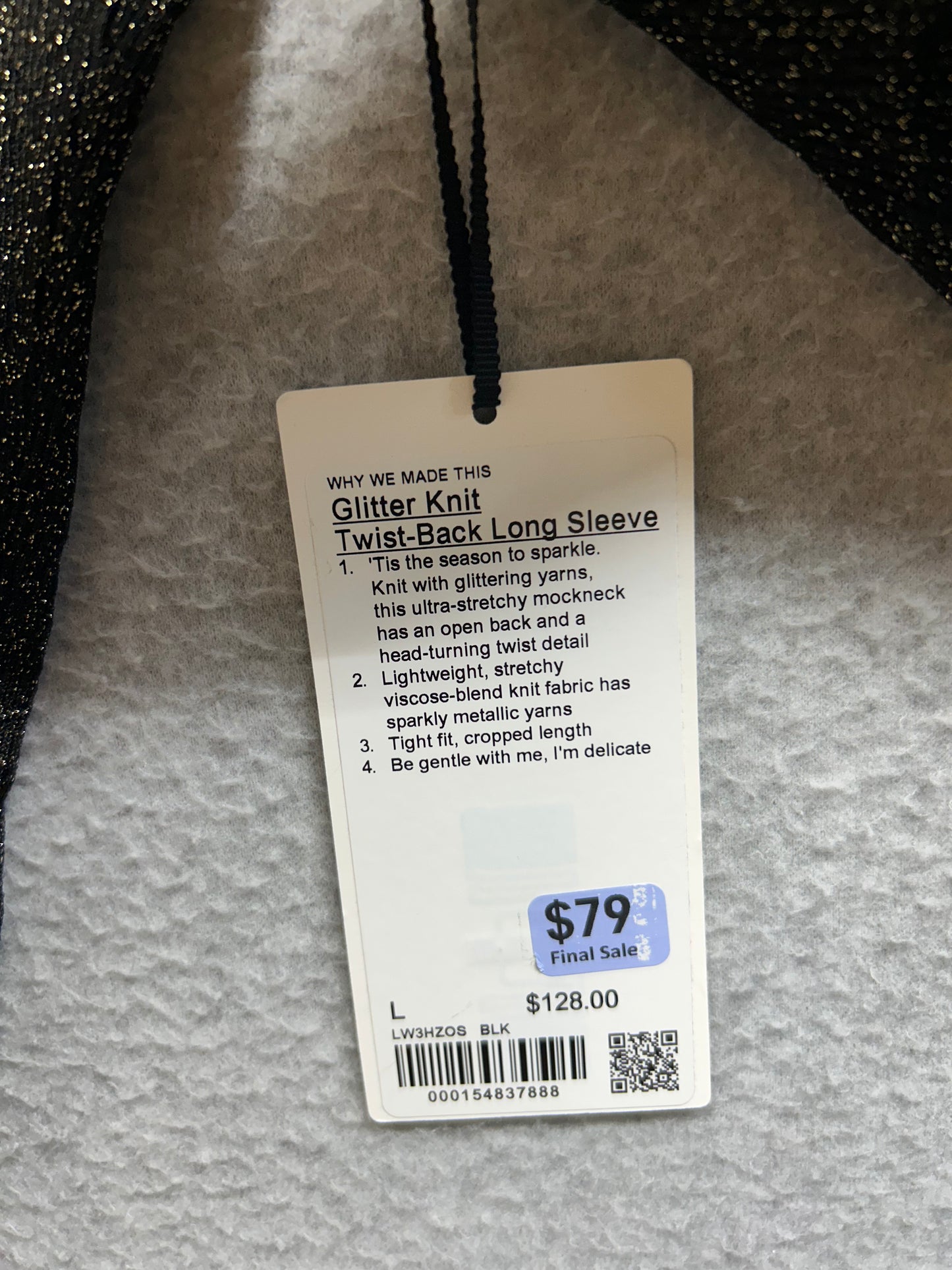 Lululemon Glitter Knit Twist-Back Long-Sleeve Shirt Size Large Black