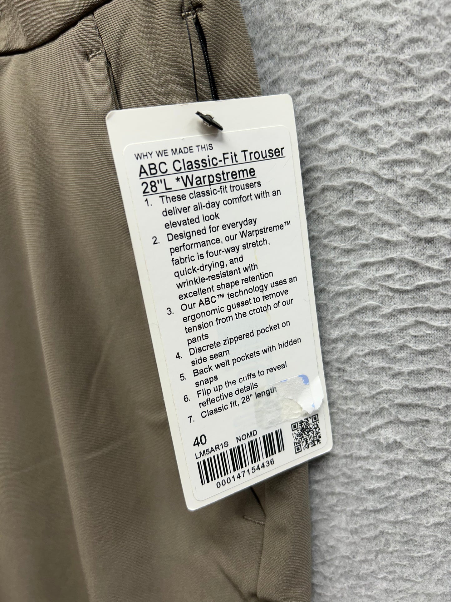 Lululemon ABC Classic-Fit Trouser Warpstreme Size 40x28 Nomad