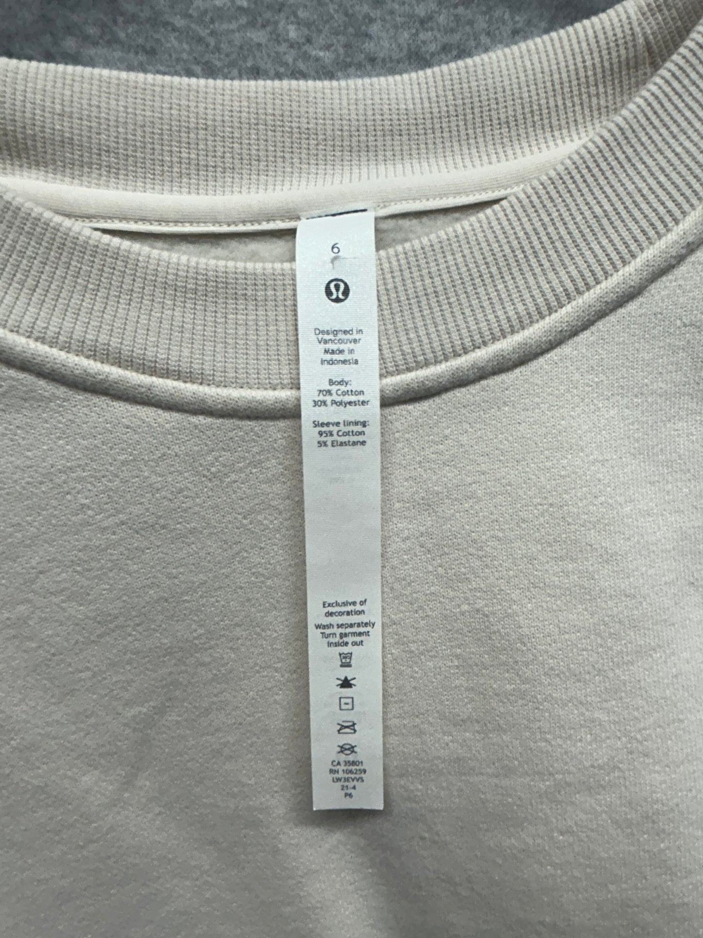 Lululemon Braided Sleeve Pullover Size 6 White Opal