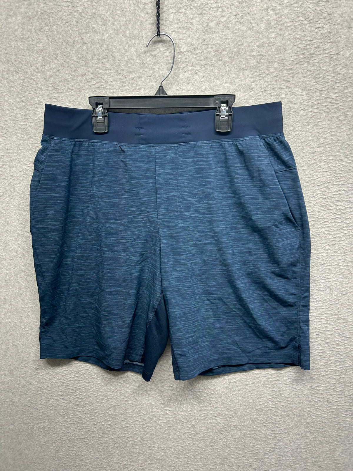 Lululemon T.H.E. Short Linerless 9" Updated Size L Heathered Texture Printed Iron Blue True Navy