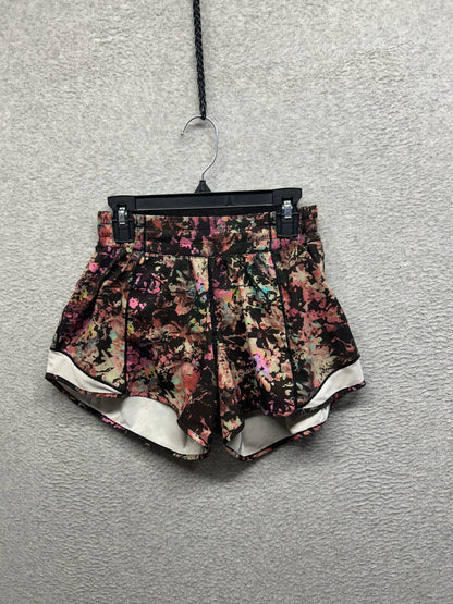 Lululemon Hotty Hot Low-Rise Lined Short 4" Size 4 Stencil Blossom Red Multi / Sheer Blue