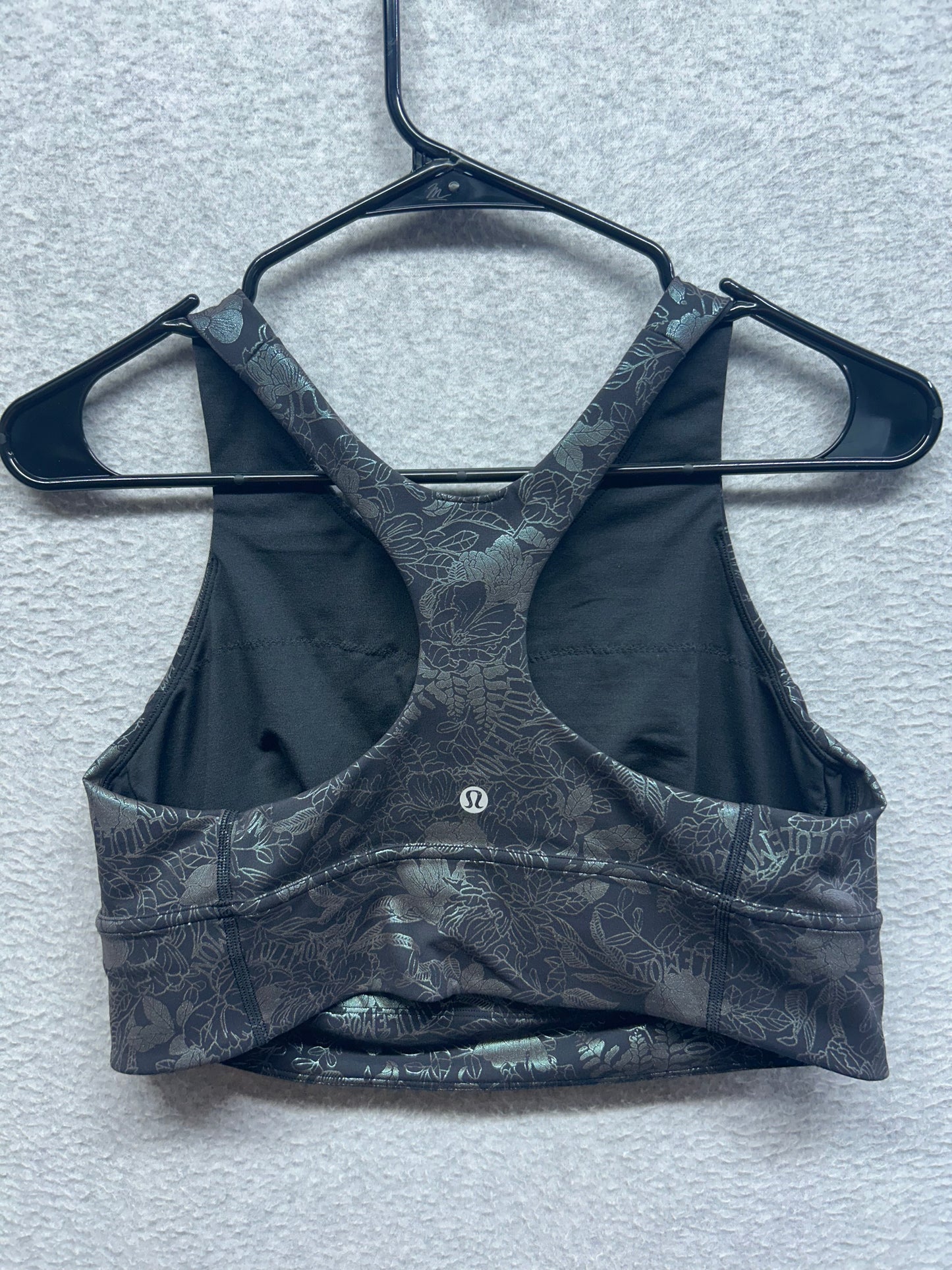 Lululemon Wunder Train Longline Bra Medium Support, C/D Cup Size 12 Logo Flourish Black Iridescent Foil