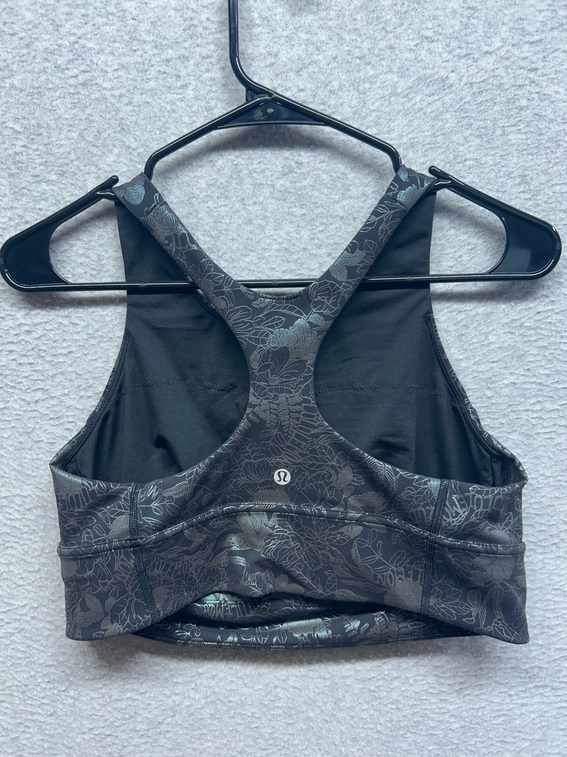 Lululemon Wunder Train Longline Bra Medium Support, C/D Cup Size 12 Logo Flourish Black Iridescent Foil