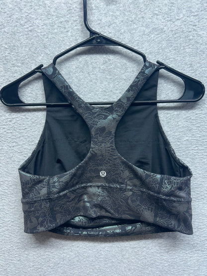 Lululemon Wunder Train Longline Bra Medium Support, C/D Cup Size 12 Logo Flourish Black Iridescent Foil