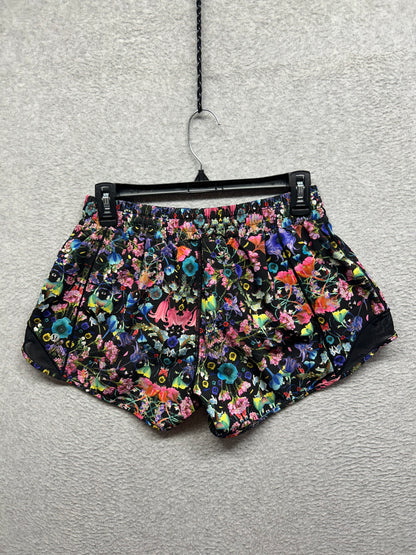 Lululemon Hotty Hot Low-Rise Lined Short 4" Size 8 Flowerscope Black Multi / Black