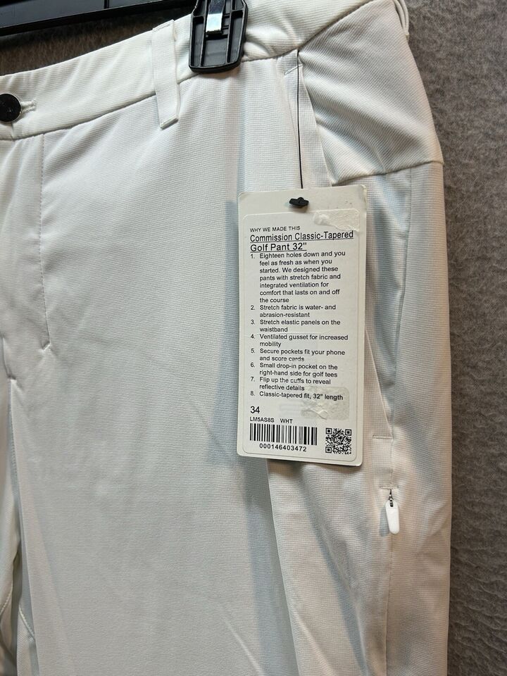 Lululemon Commission Classic Tapered Golf Pant White 34x32
