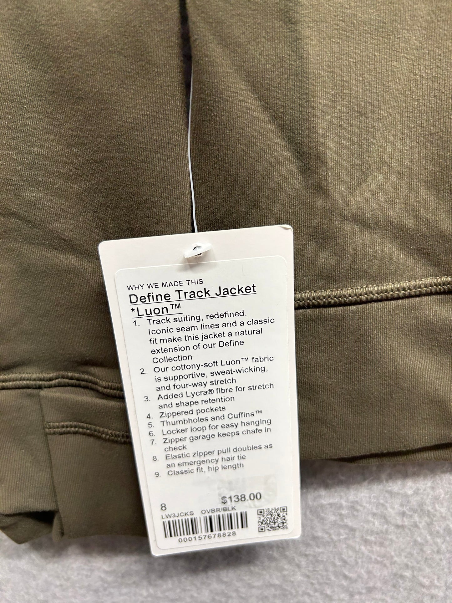 Lululemon Define Track Jacket Luon Size 8 Olive Brown / Black