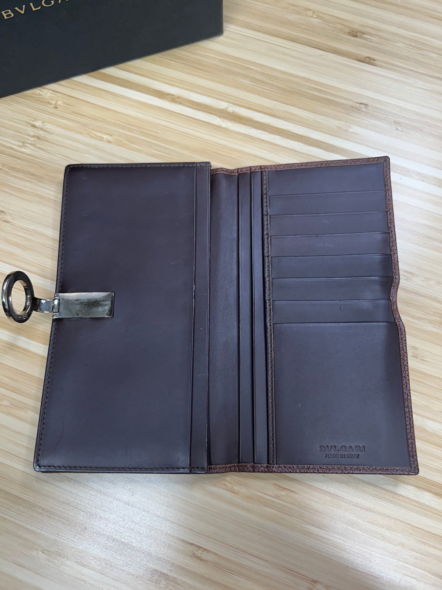 Bvlgari Leather Brown Long Wallet Clip