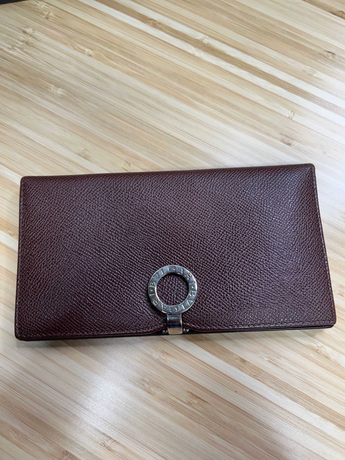 Bvlgari Leather Brown Long Wallet Clip