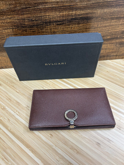 Bvlgari Leather Brown Long Wallet Clip