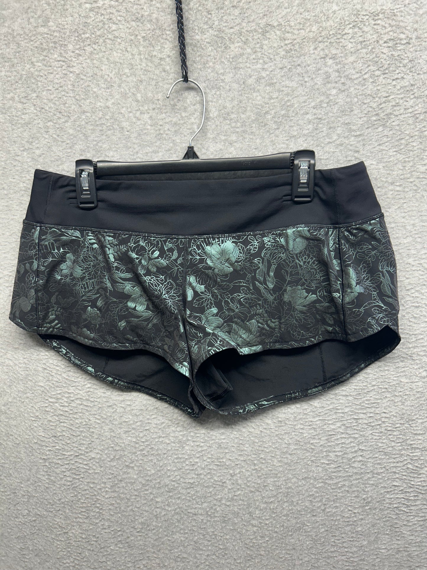 Lululemon Speed Up Low-Rise Lined Short 2.5" Size 10 Logo Flourish Black Iridescent Foil