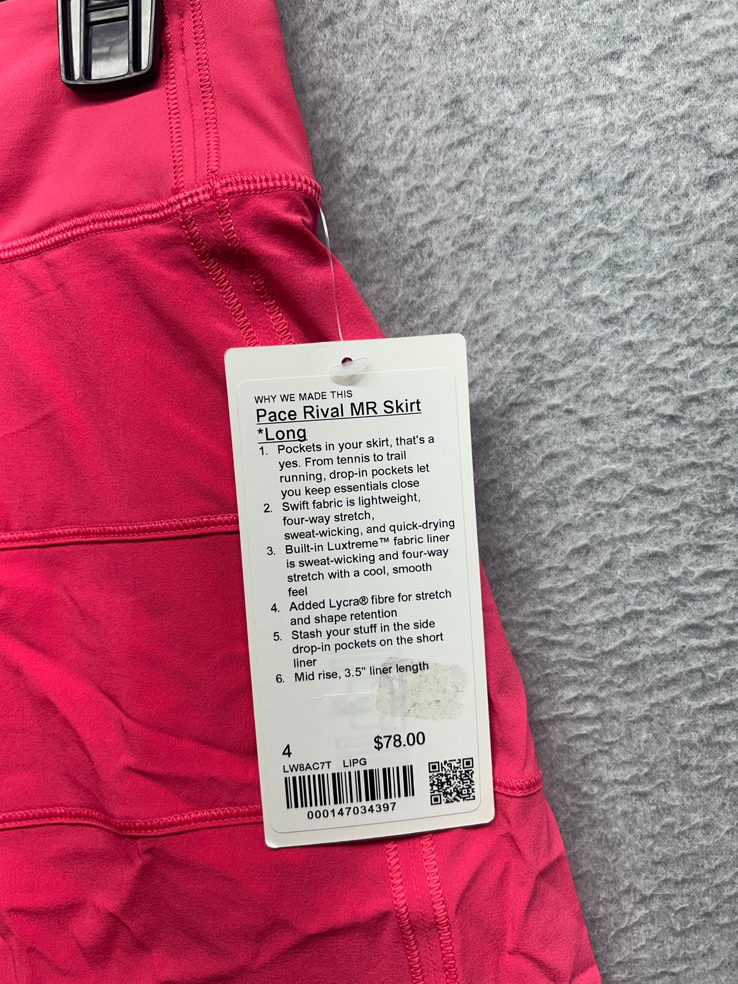 Lululemon Pace Rival Mid-Rise Skirt Long Size 4 Lip Gloss