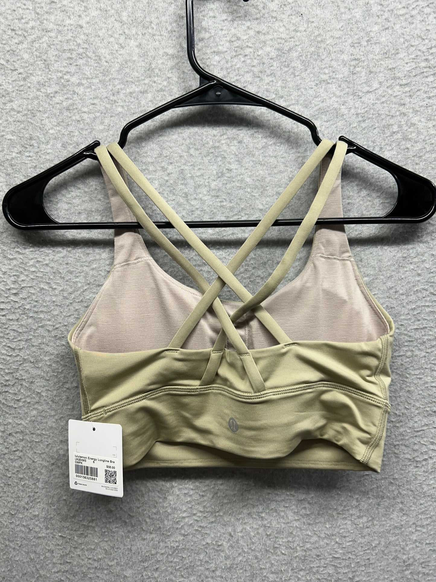 Lululemon Energy Bra Longline Size 6 Compass Khaki (Square Dot)
