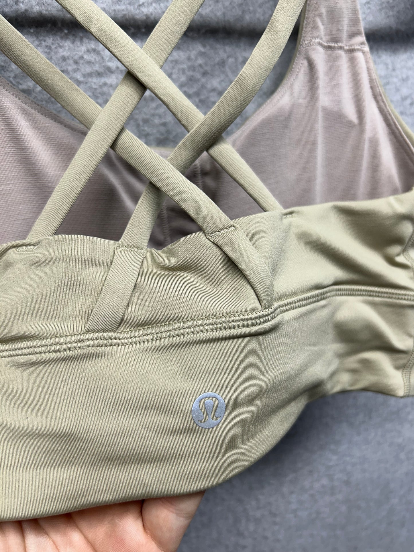 Lululemon Energy Bra Longline Size 6 Compass Khaki (Square Dot)