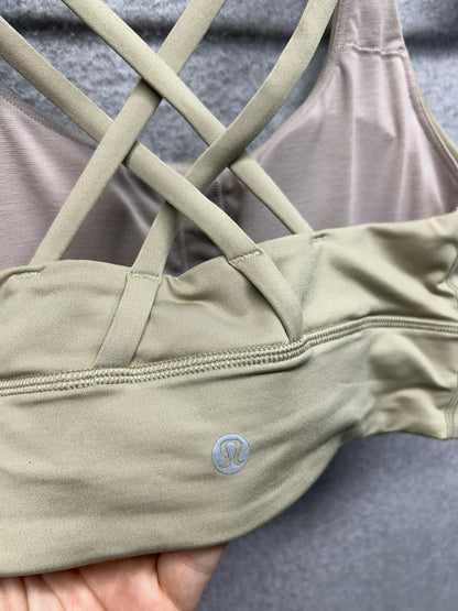 Lululemon Energy Bra Longline Size 6 Compass Khaki (Square Dot)