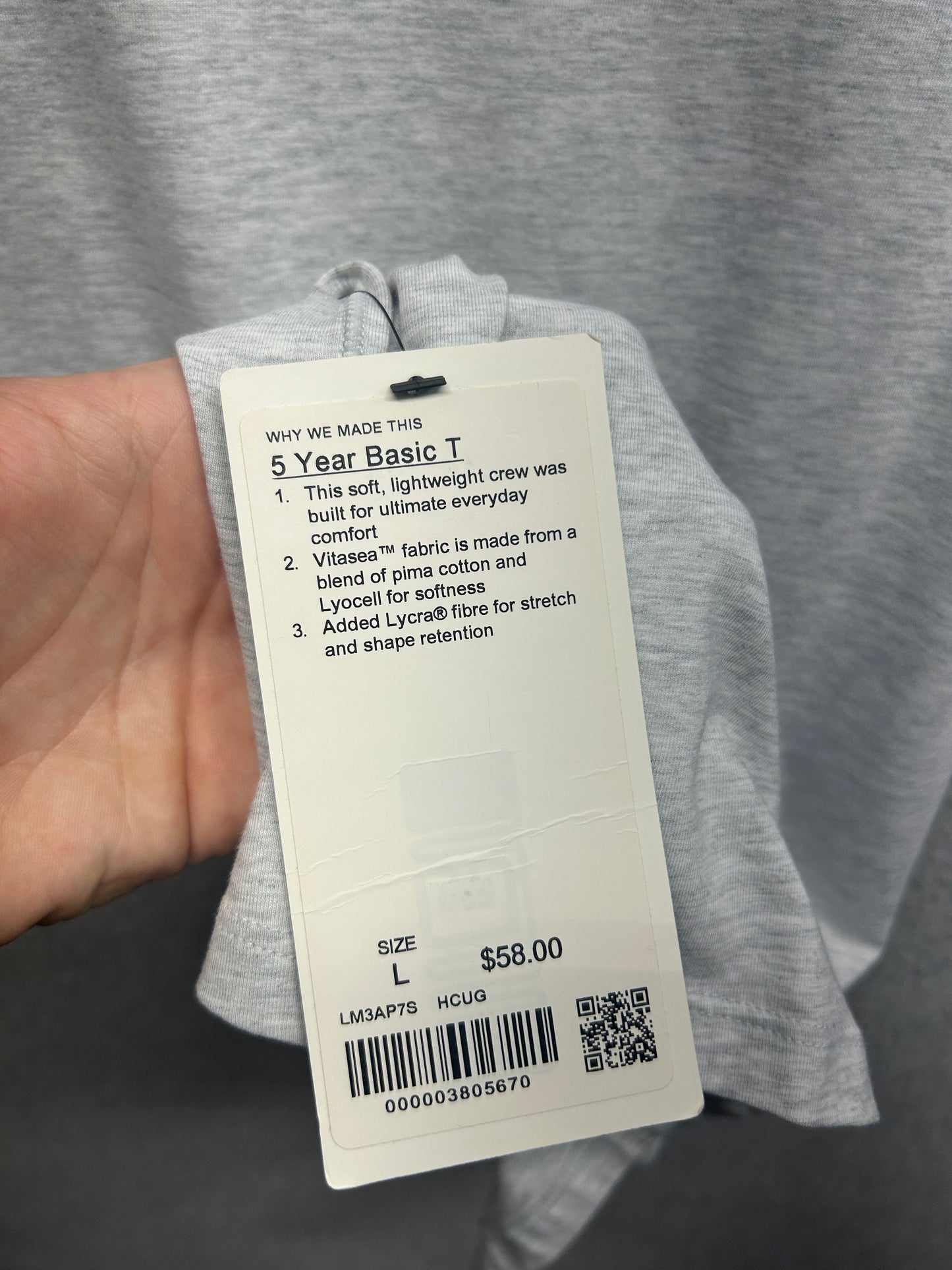 Lululemon 5 Year Basic Tee Size Large Heathered Core Ultra Light Grey
