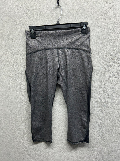 Lululemon Train Times Crop 17" Size 6 Luminosity Foil Print Black Silver