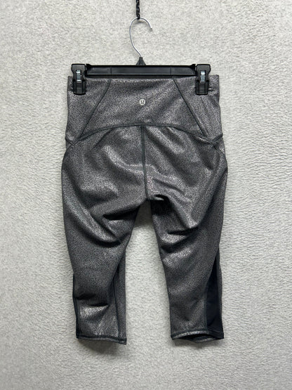 Lululemon Train Times Crop 17" Size 6 Luminosity Foil Print Black Silver