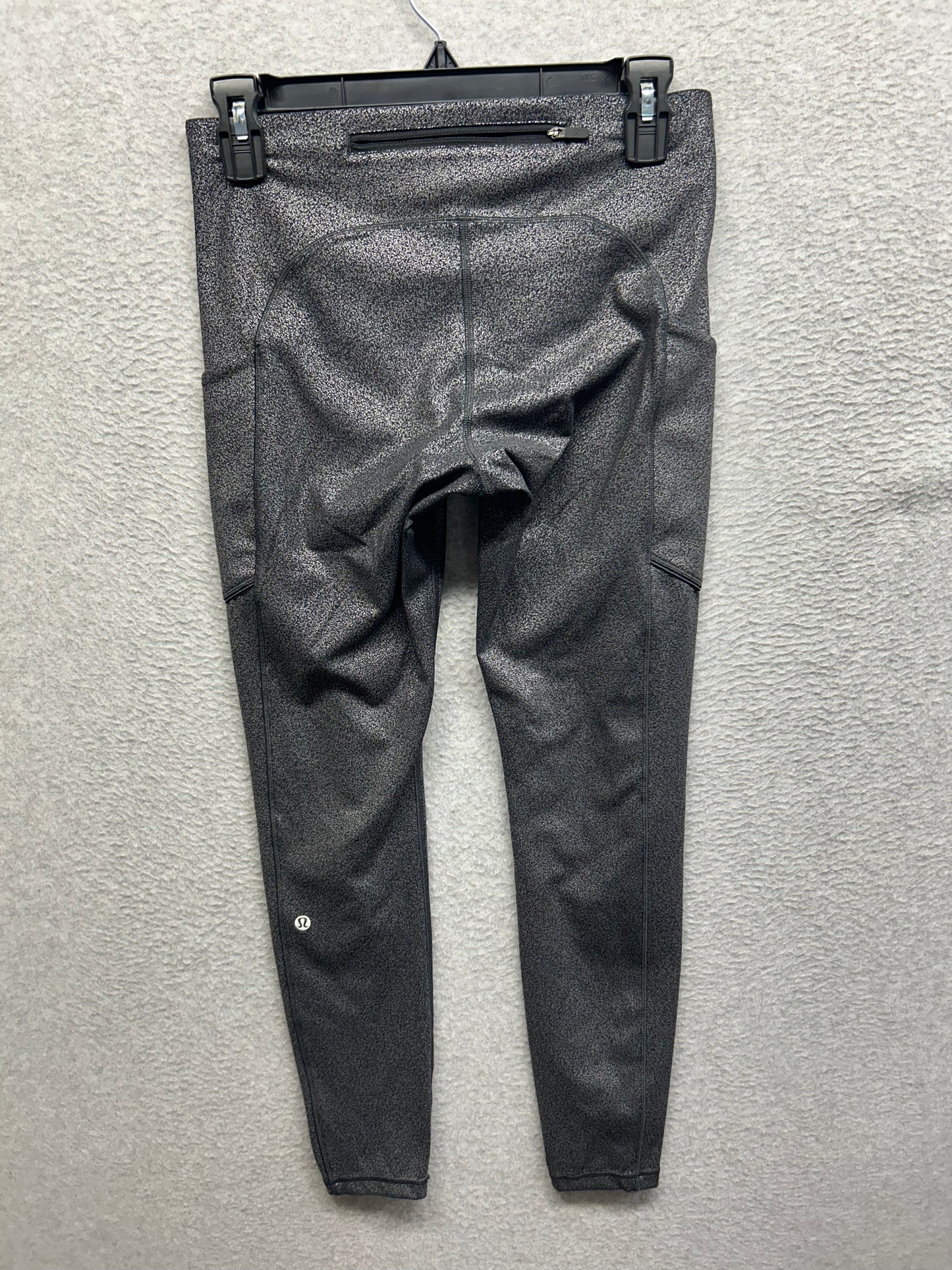 Lululemon Speed Up Tight Luxtreme 28" Size 6 Luminosity Foil Print Black Silver