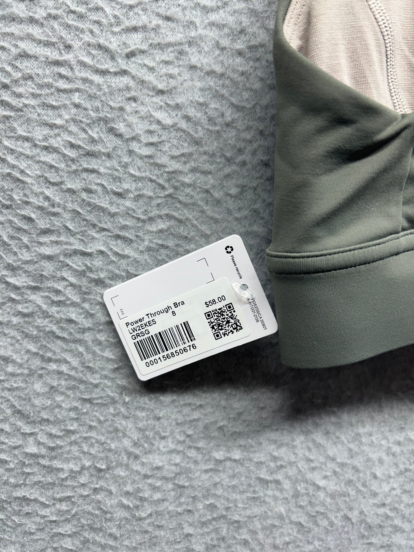 Lululemon Power Through Bra Size 8 Green Grey Sage