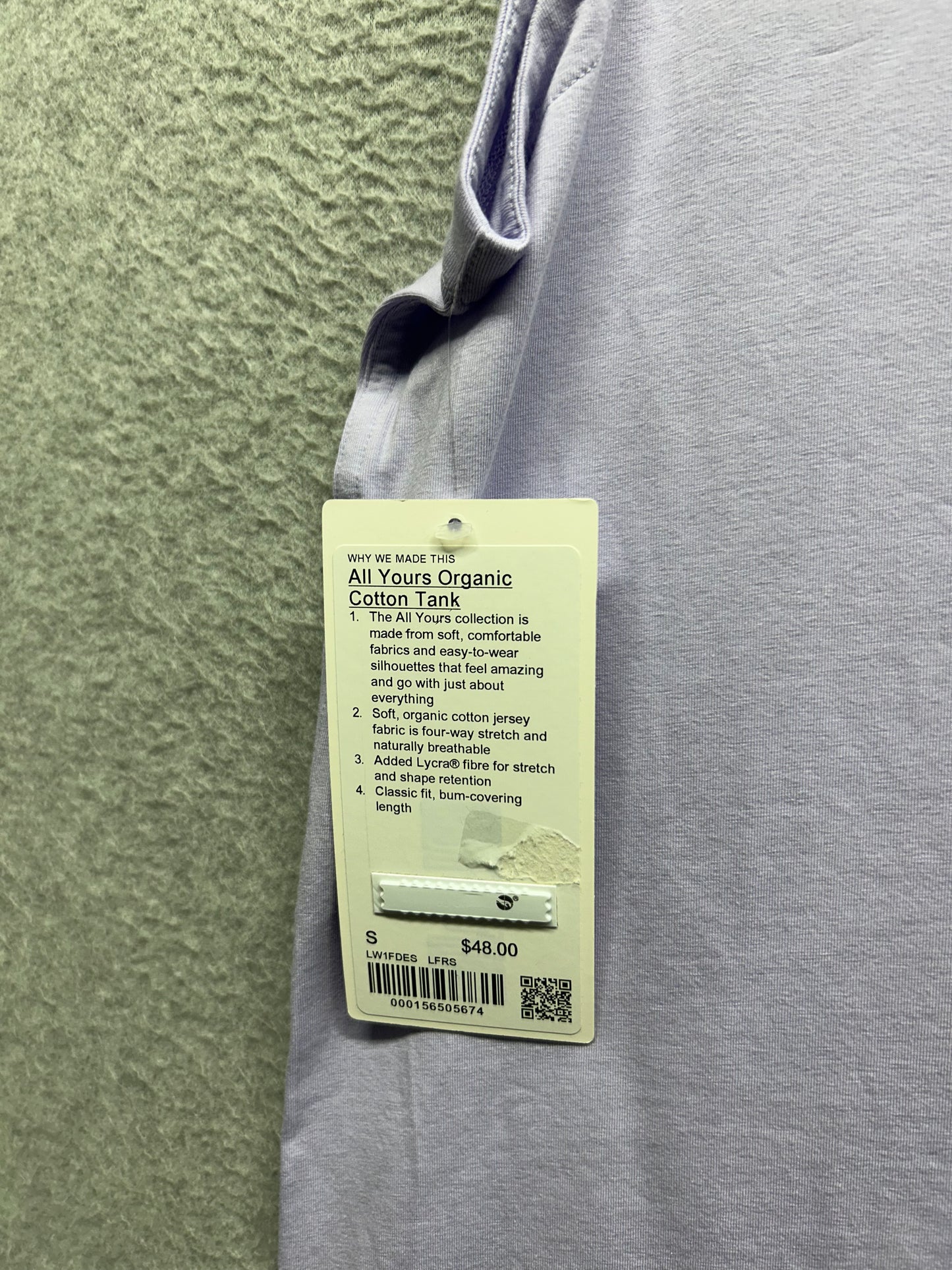 Lululemon All Yours Organic Cotton Tank Top Size Small Lavender Frost