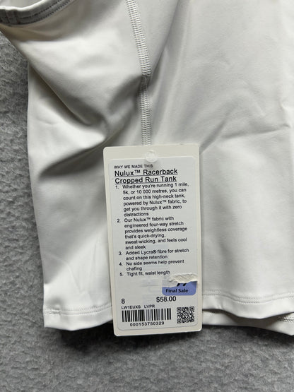 Lululemon Nulux Racerback Cropped Run Tank Top Size 8 Light Vapor