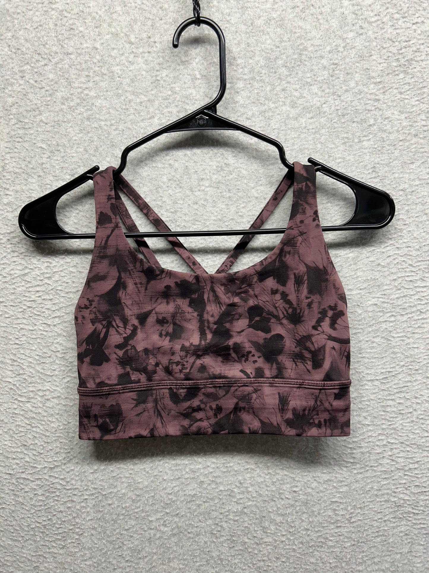 Lululemon Energy Bra Long Line Size 6 Mini Dusk Floral Antique Bark Black